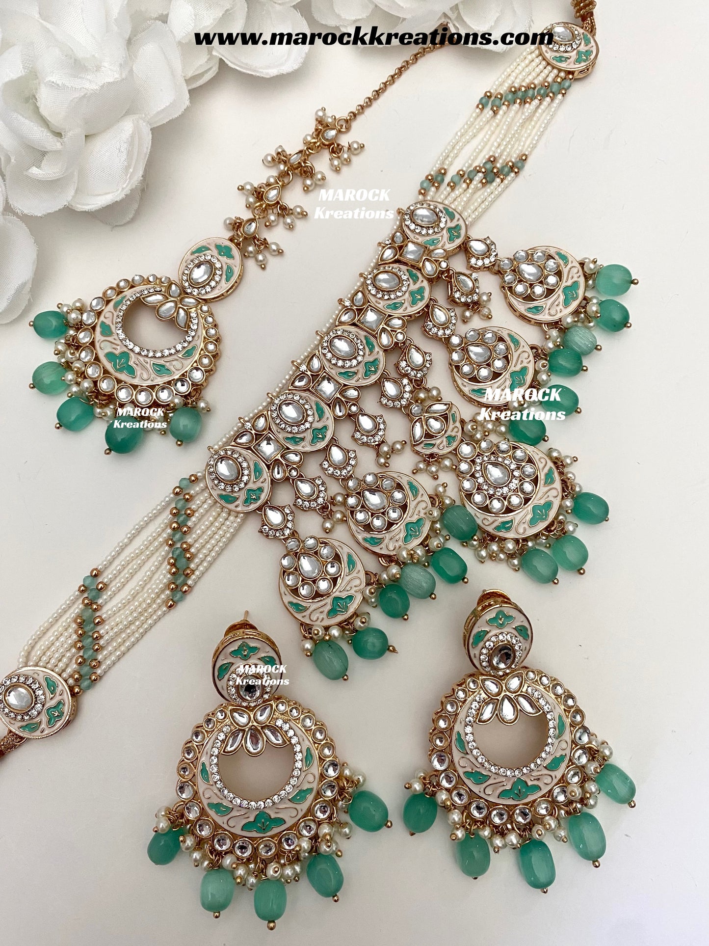 Nirvi Premium Quality Rose Gold Kundan Meenakari Choker/Necklace set