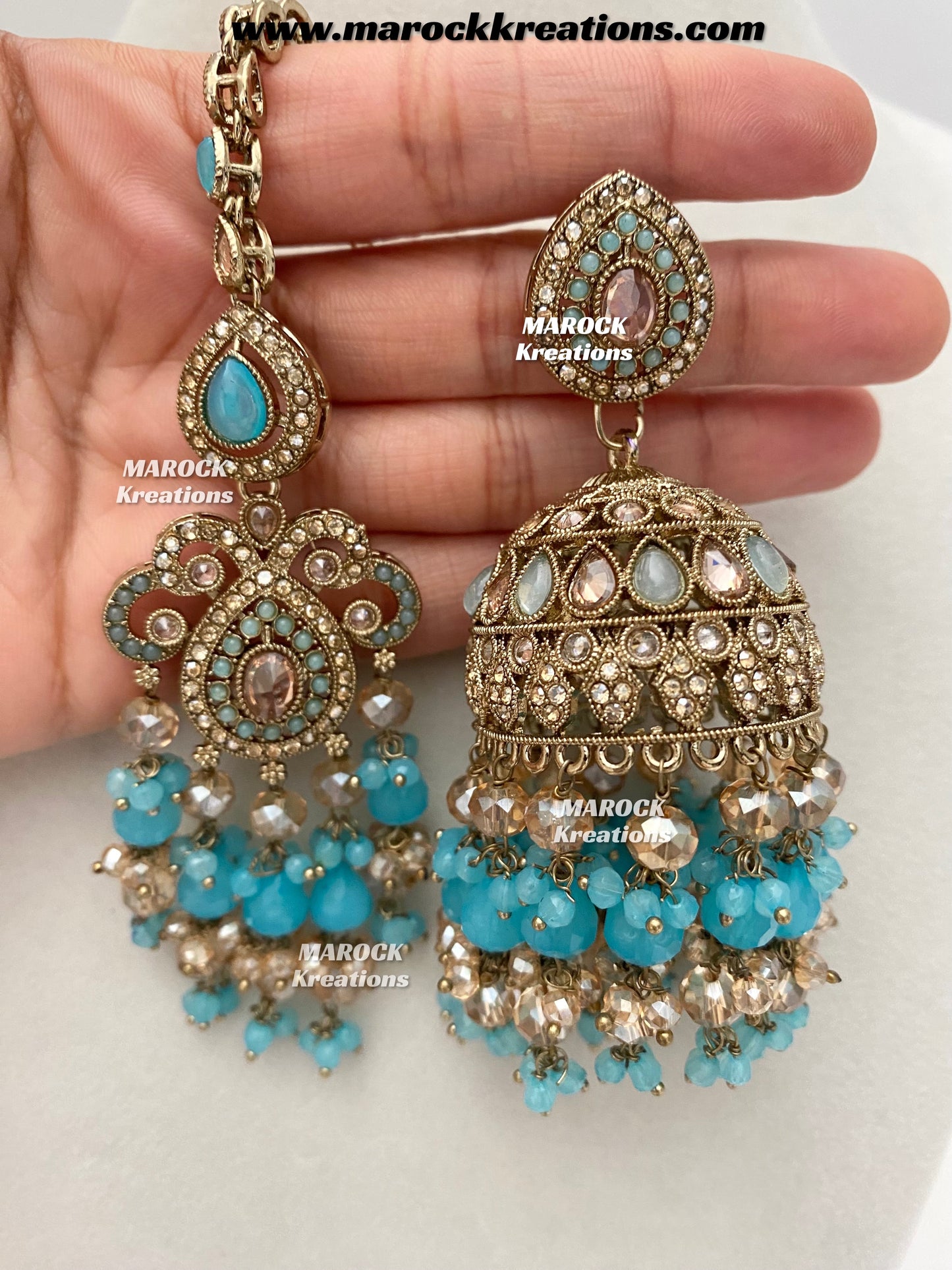 Nazmun Antique Gold Pakistani Polki choker/necklace set with Passa