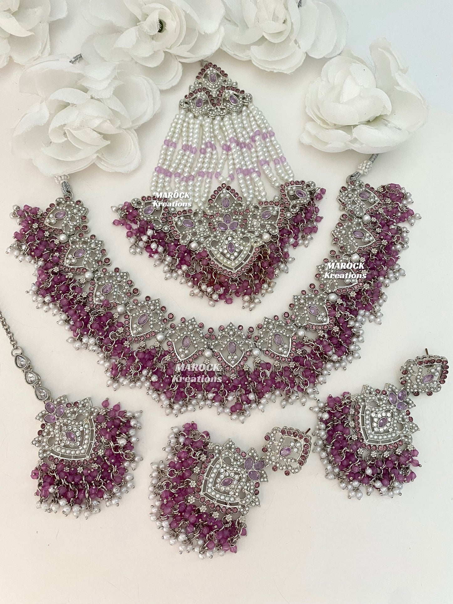 Aisha Silver Pakistani Necklace set with Passa/Jhoomer