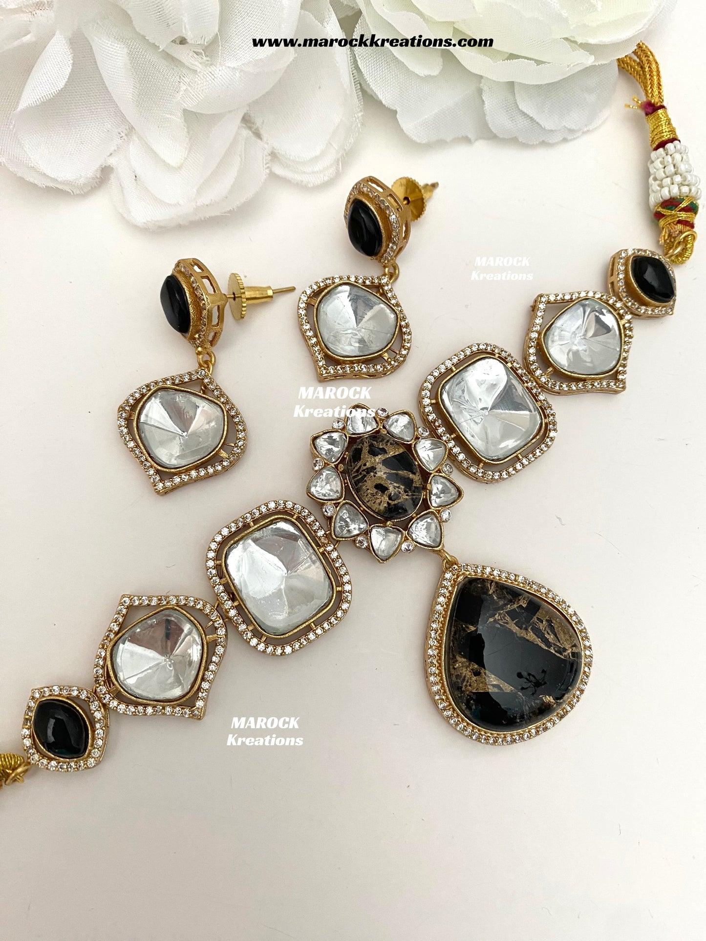 Kalpana Premium Quality Moissanite Kundan and doublet stone Statement Choker set