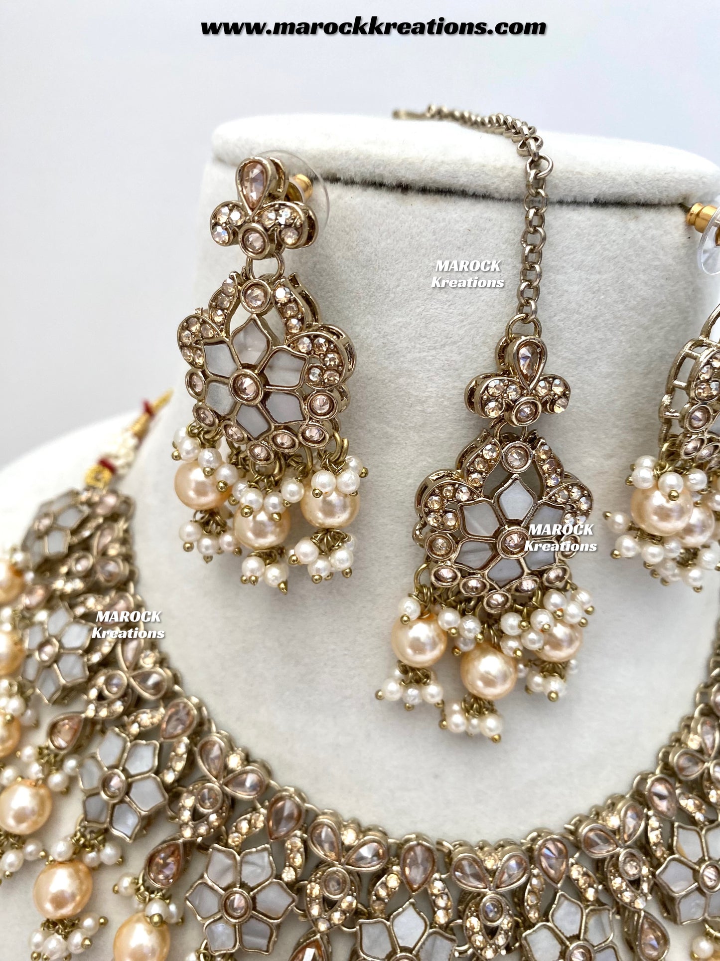 Arpan Antique Gold Polki MOP Statement Necklace set