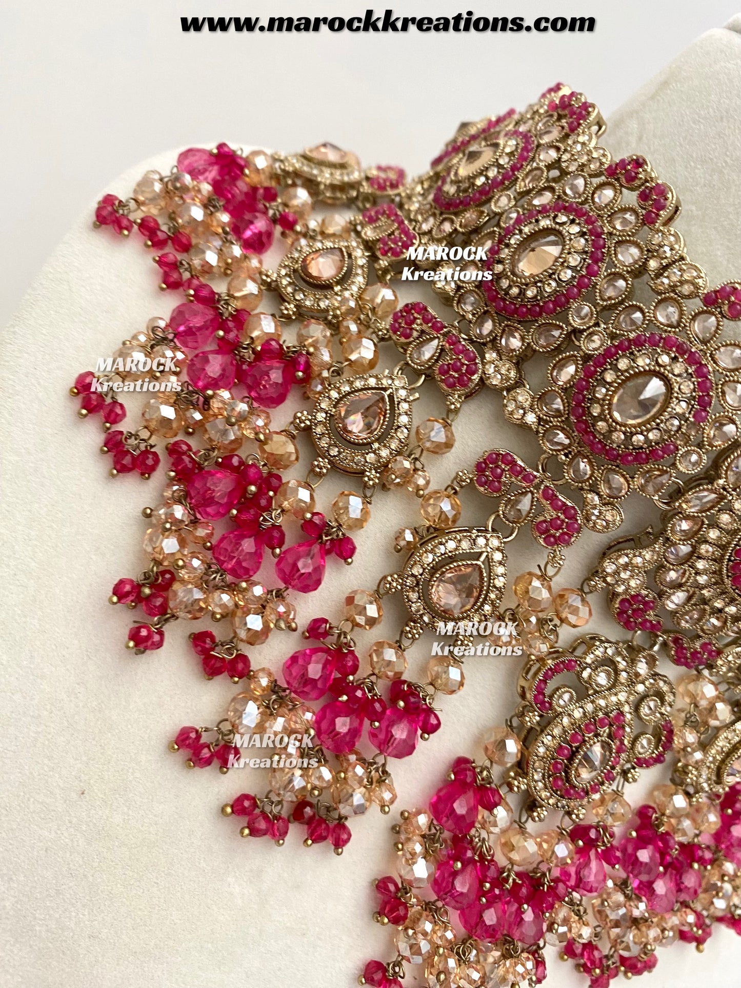 Nazmun Antique Gold Pakistani Polki choker/necklace set with Passa