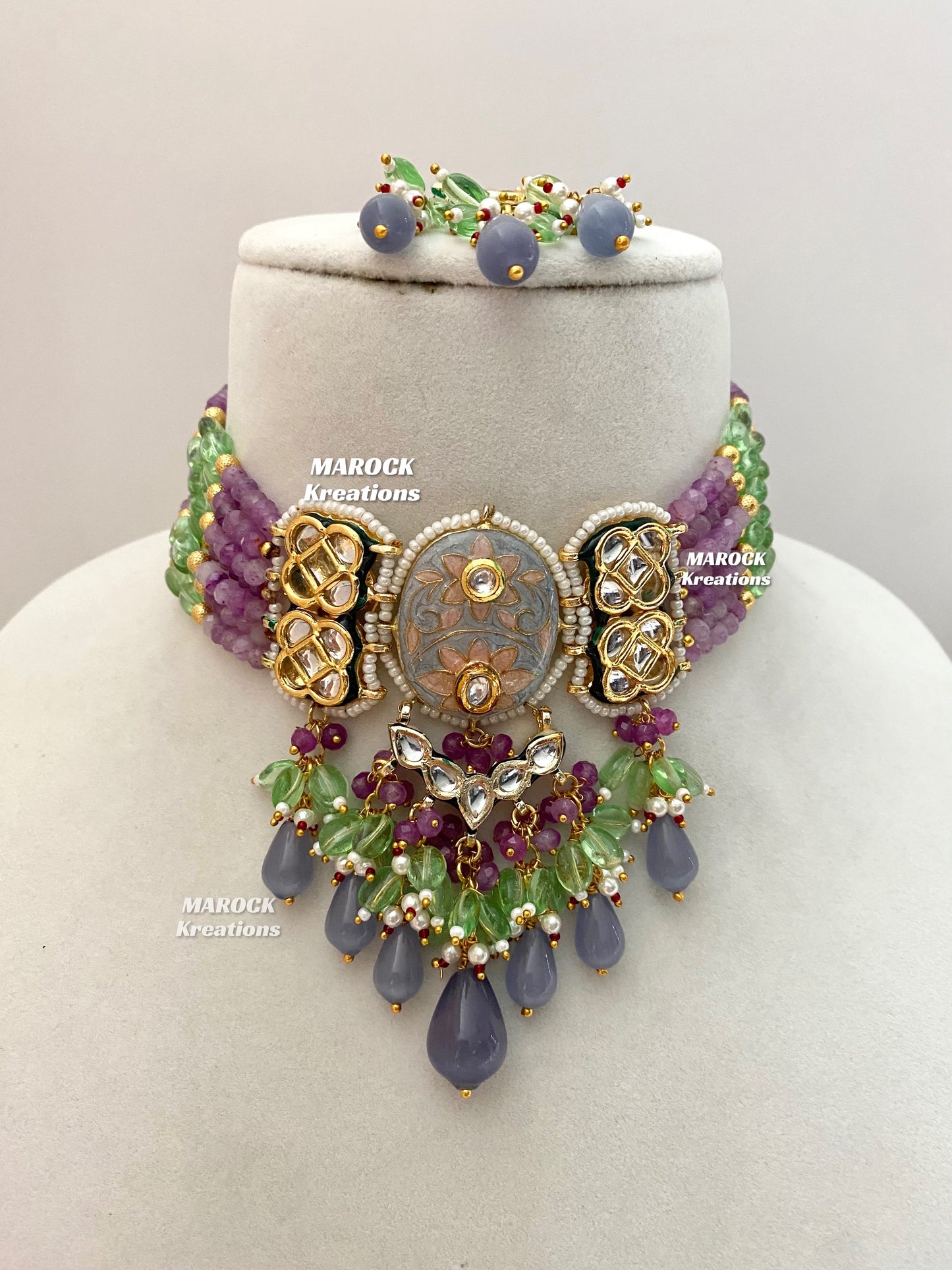 Brinda Premium Quality Kundan Meenakari Statement Choker set