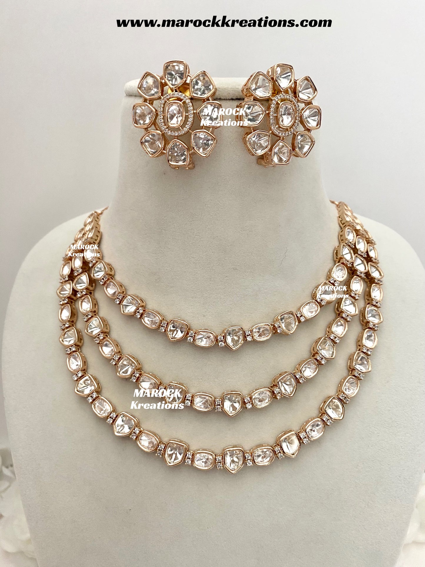Farha Premium quality Tyani inspired gold plated triple layer statement necklace set