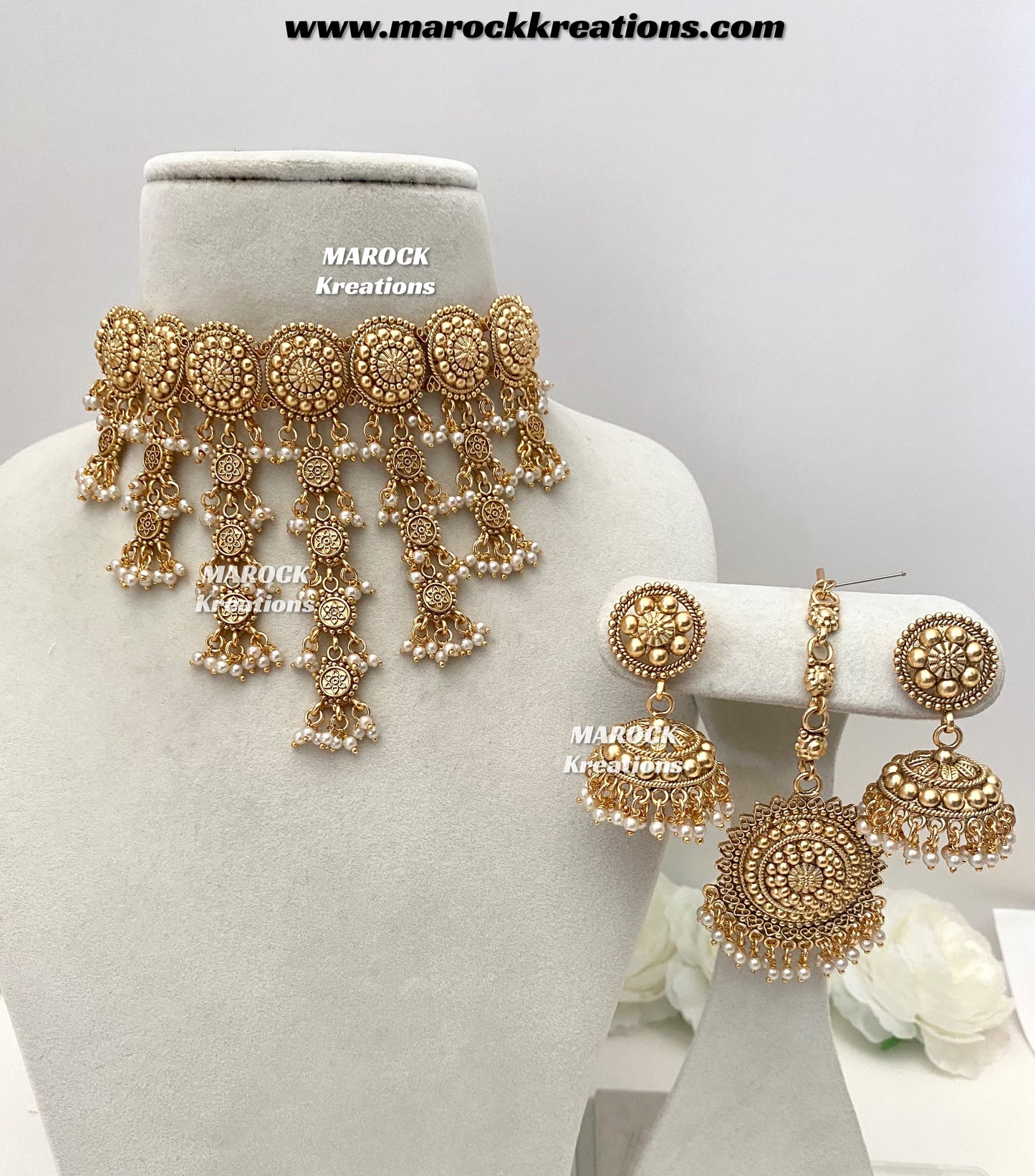 Noreen Premium Quality Gold Plated statement waterfall choker set
