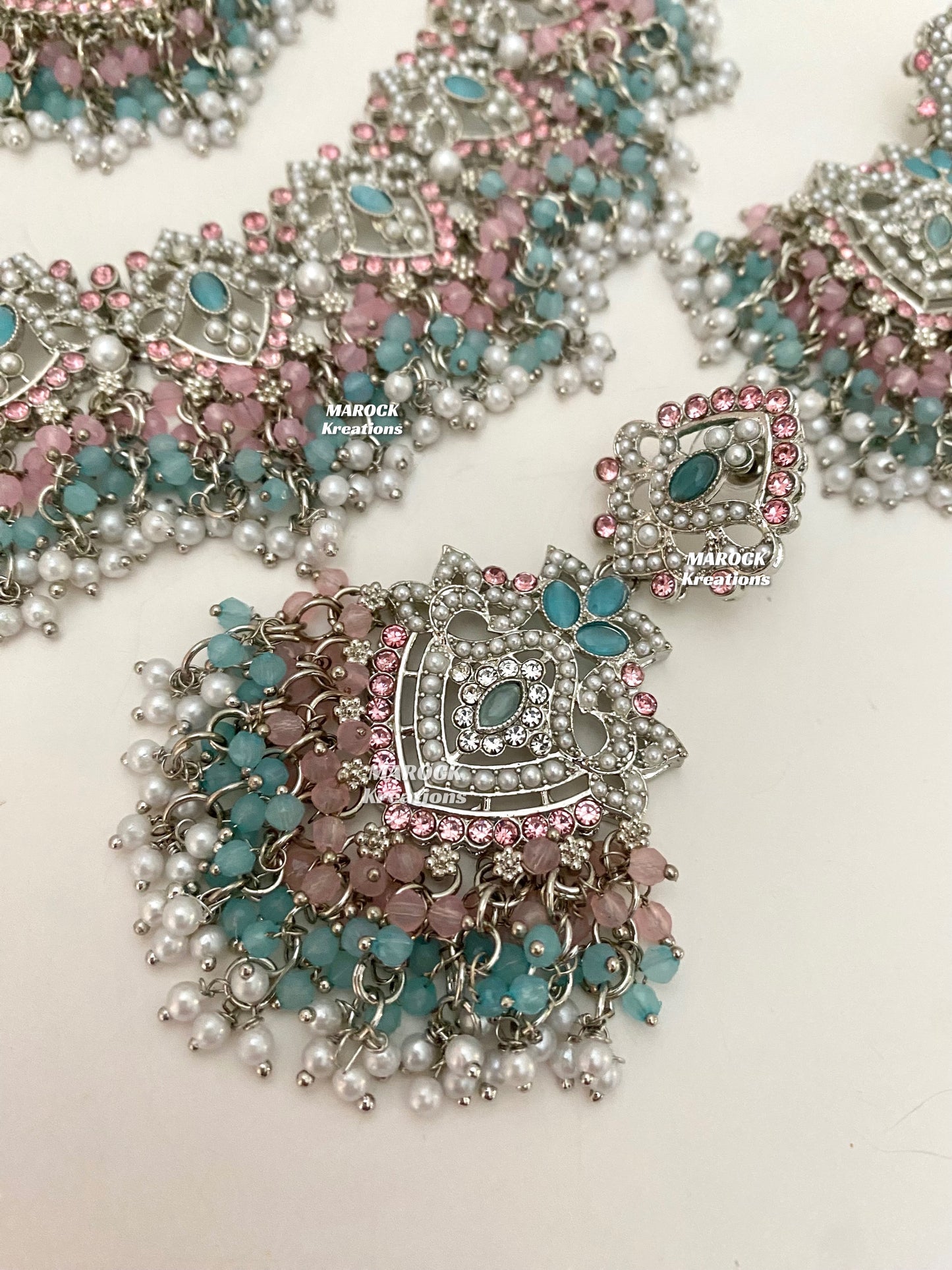 Aisha Silver Pakistani Necklace set with Passa/Jhoomer