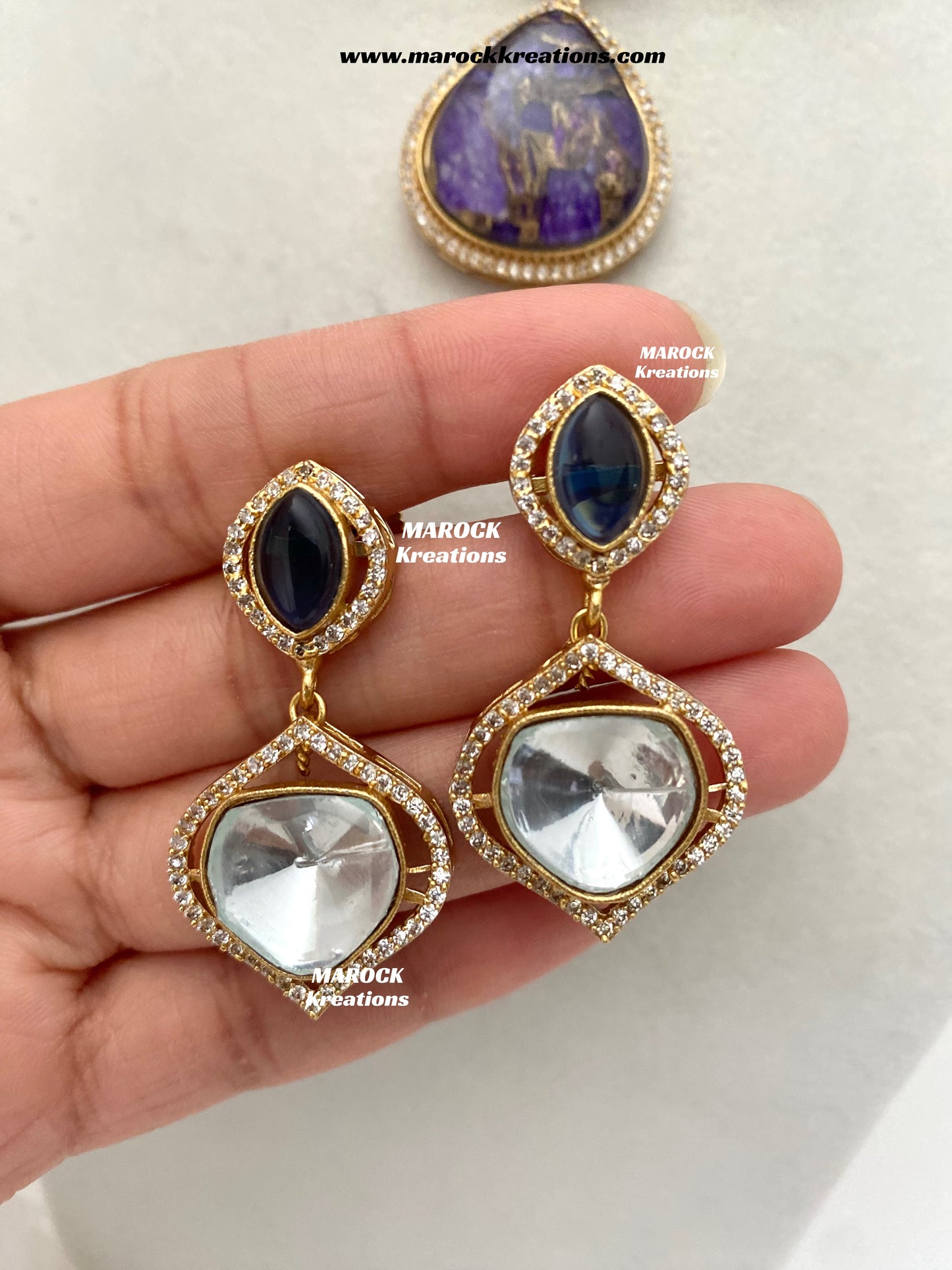 Kalpana Premium Quality Moissanite Kundan and doublet stone Statement Choker set