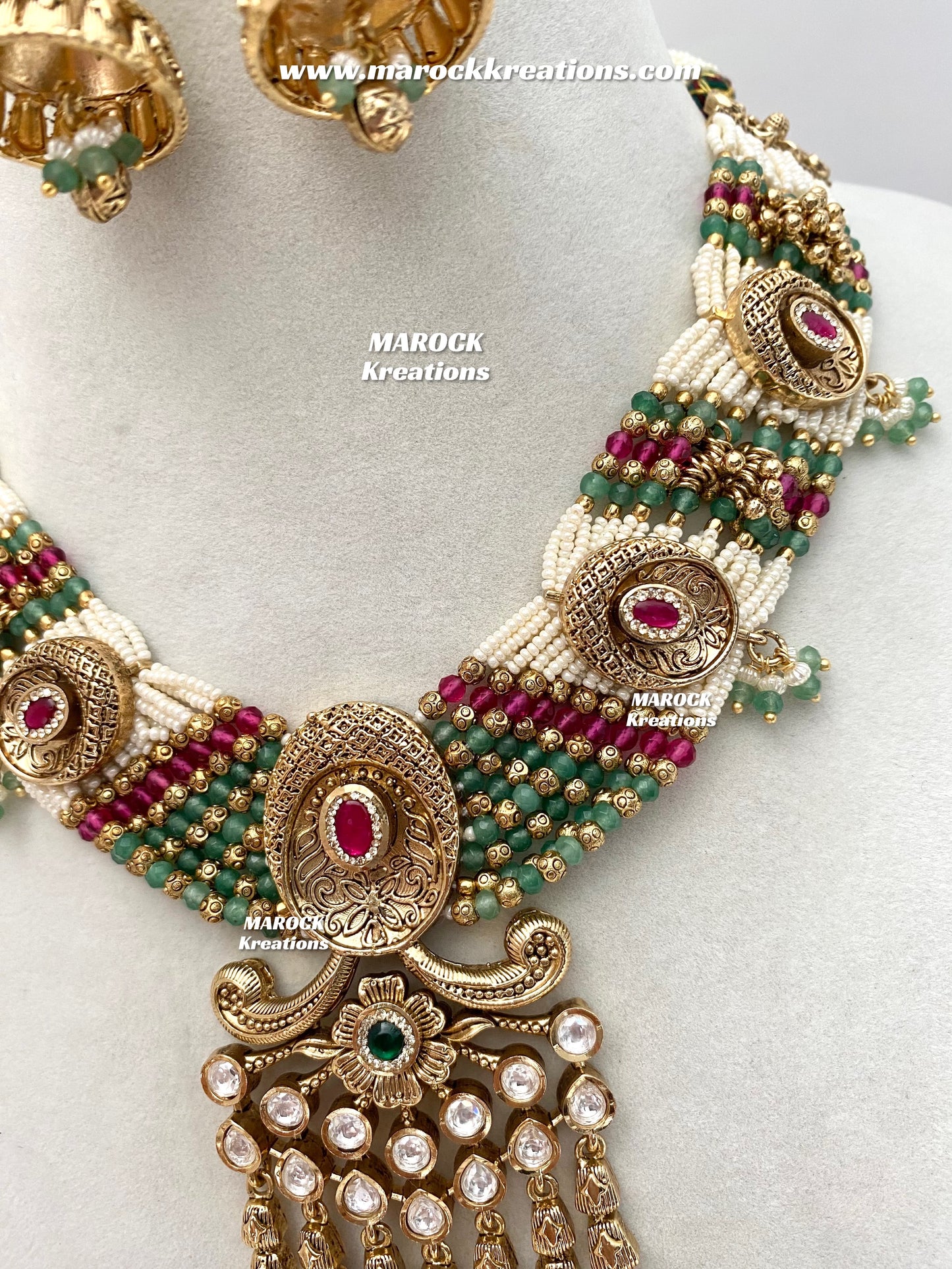 Arifa Premium Quality Gold Plated Rajwadi Necklace set