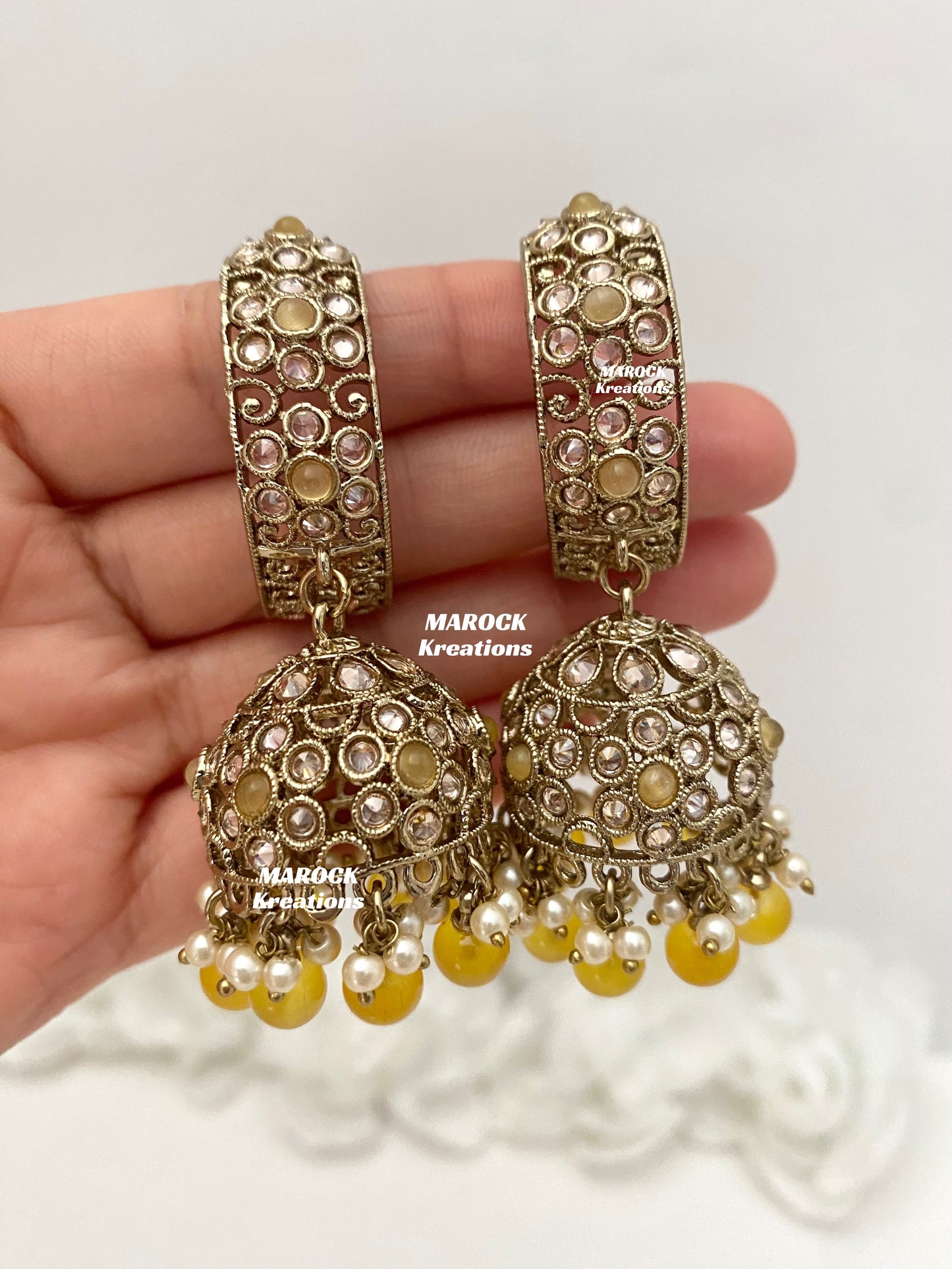 Rashmika Antique Gold Polki Baali Jhumki Earrings