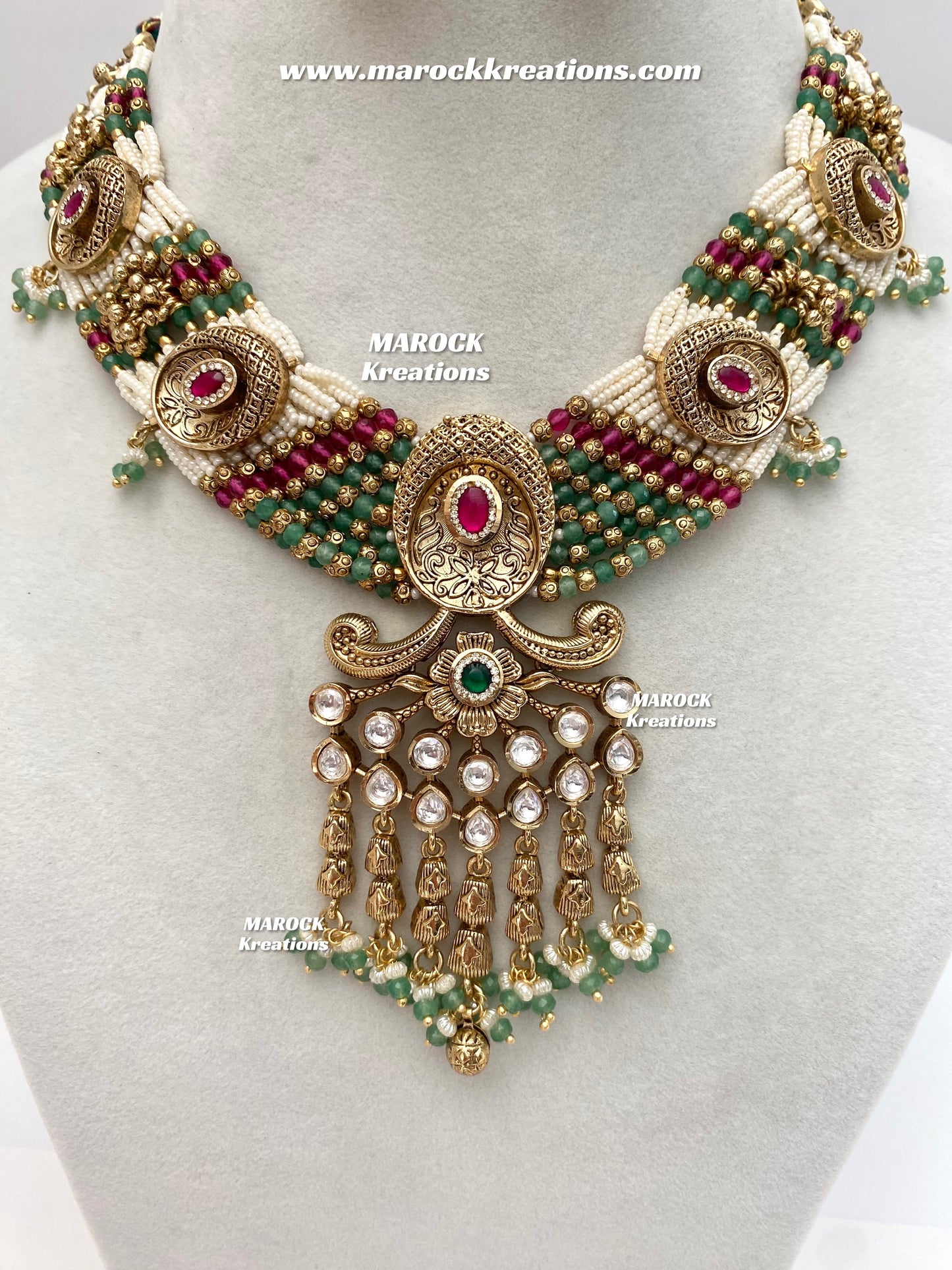 Arifa Premium Quality Gold Plated Rajwadi Necklace set
