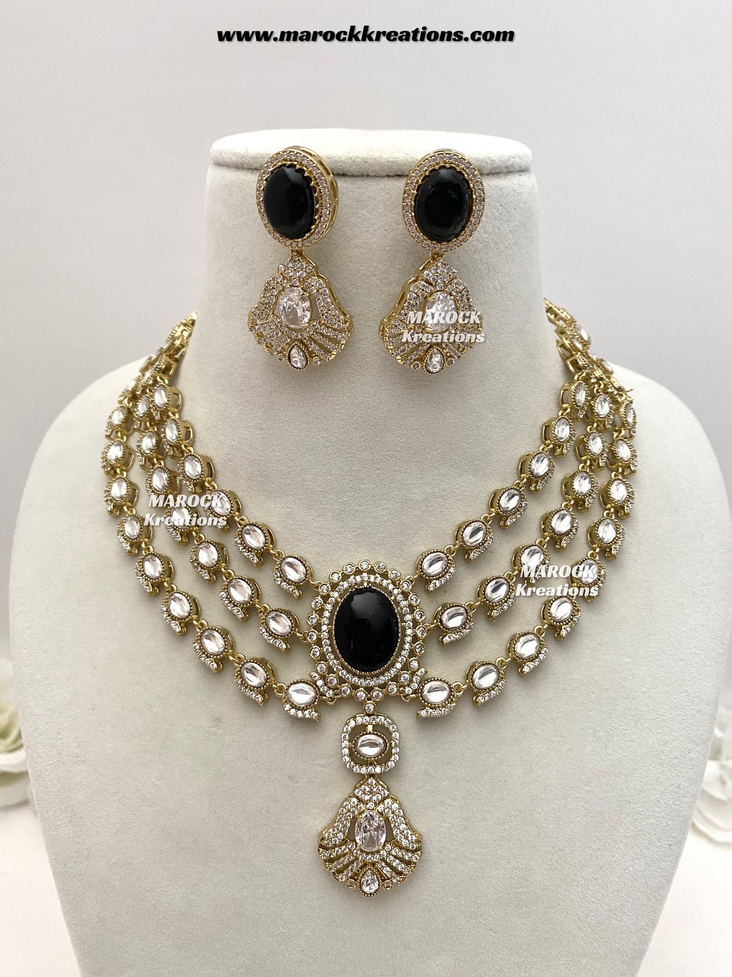 Salina Premium Quality Moissanite Kundan triple layer Necklace set