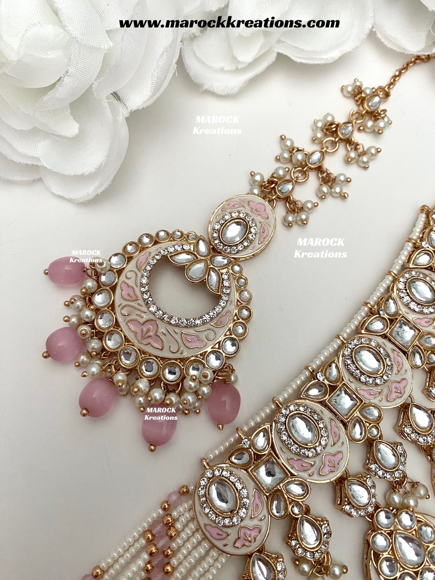 Nirvi Premium Quality Rose Gold Kundan Meenakari Choker/Necklace set