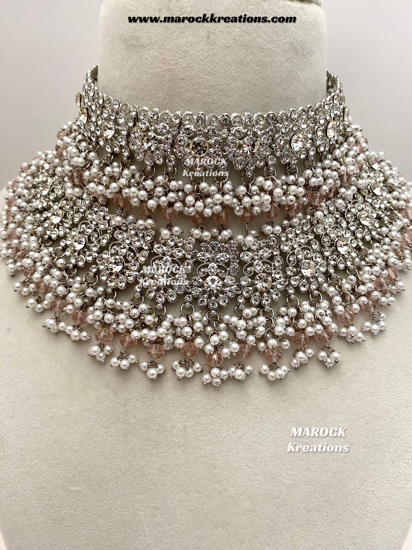 Zohra Premium Quality Pakistani Silver Pink Bridal set/bridal jewelry