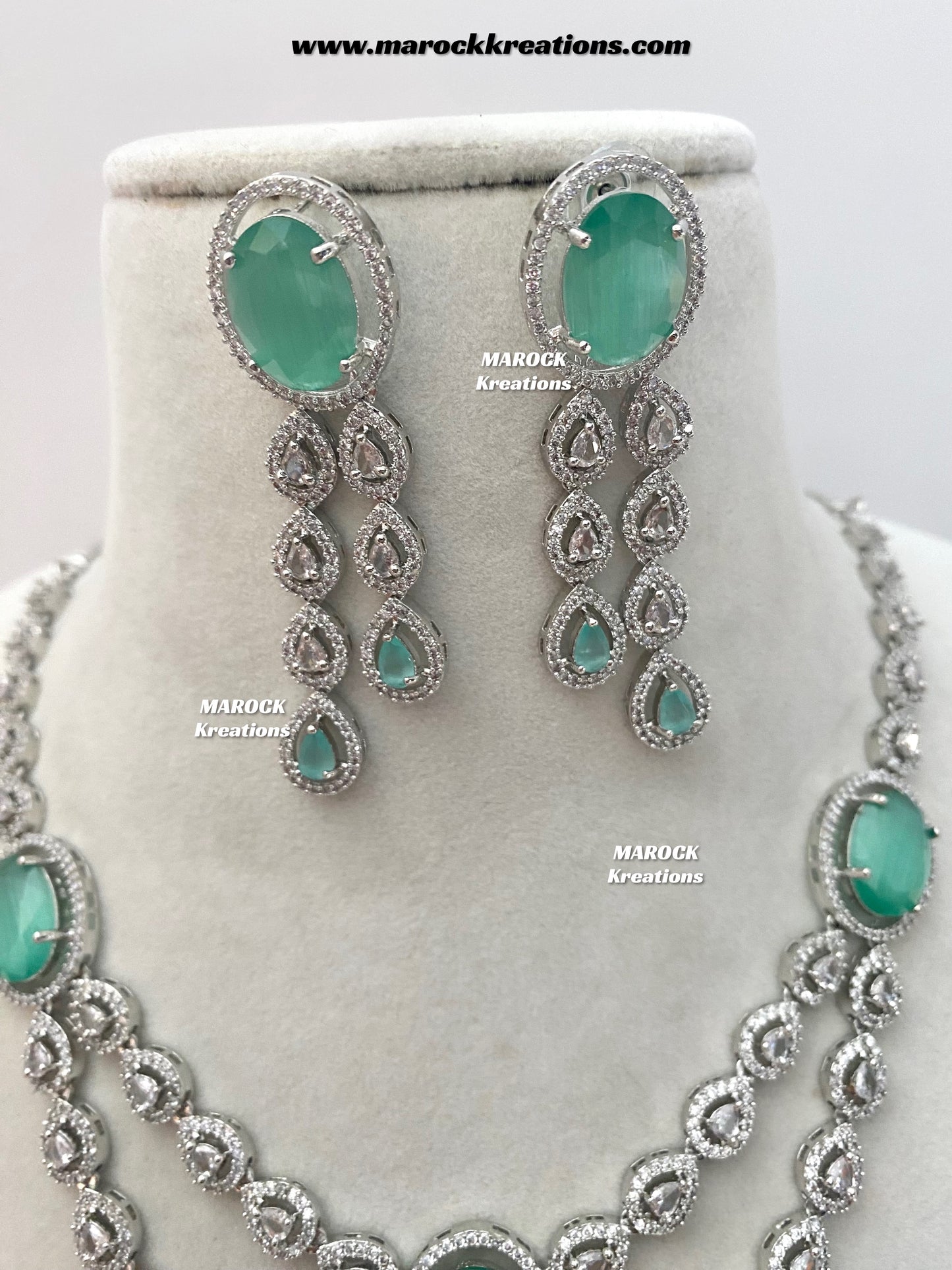 Zehra Silver American Diamond Double layer Necklace set