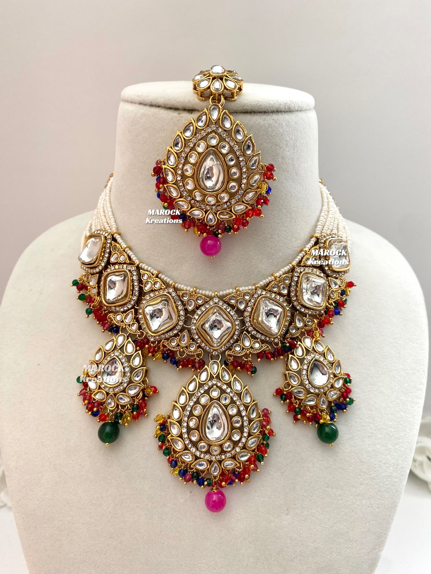 Rahila Premium quality Kundan Statement Choker/Necklace Set