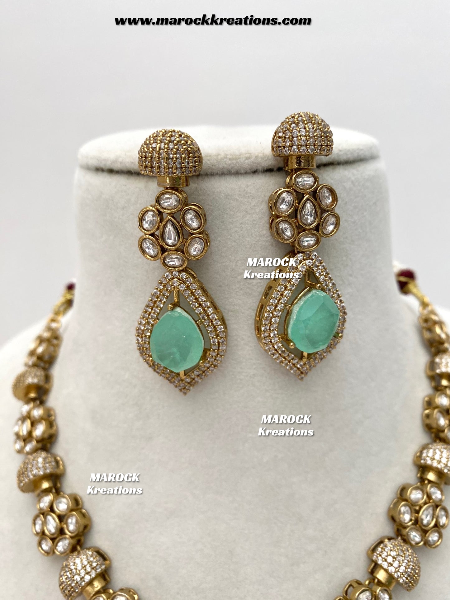 Milly Premium Quality Moissanite Kundan and American diamond Statement necklace set