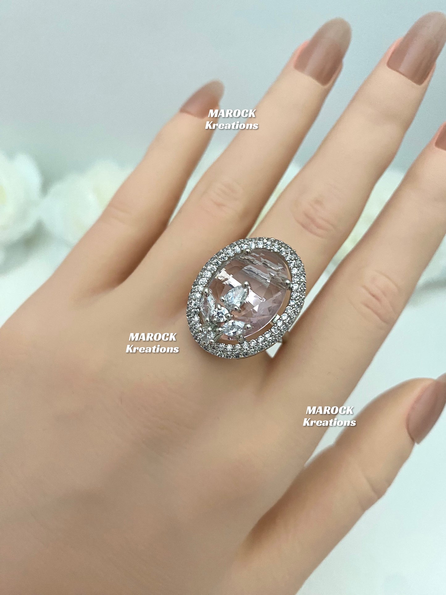Silver American Diamond adjustable Finger Ring
