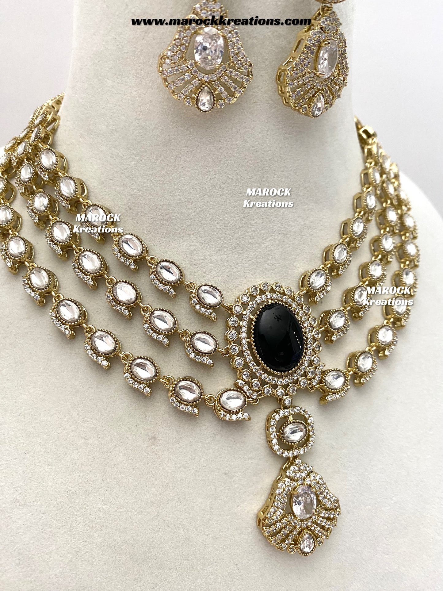 Salina Premium Quality Moissanite Kundan triple layer Necklace set