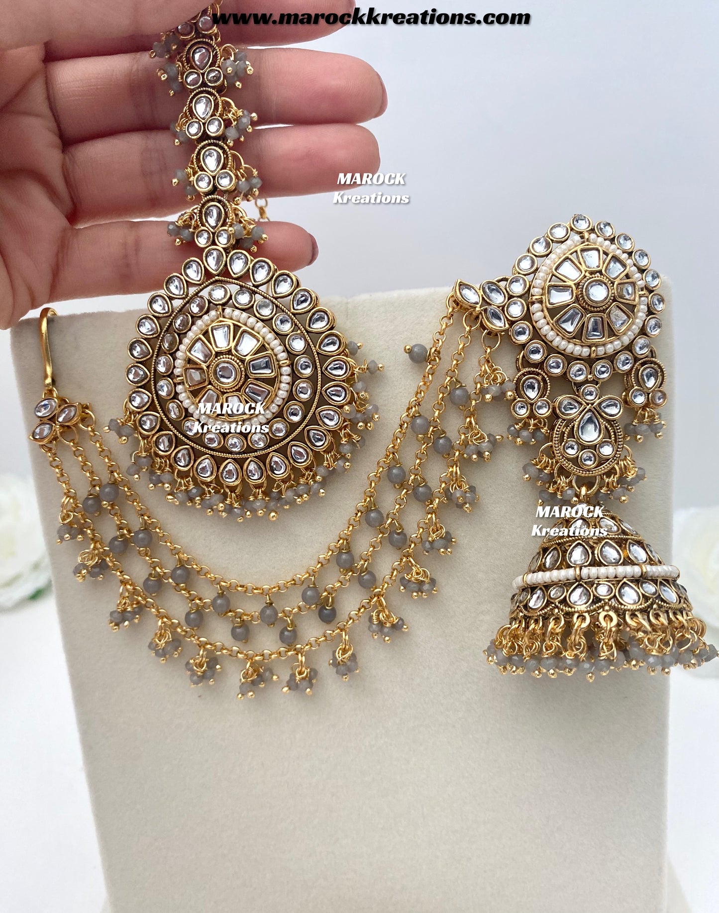 Elora Premium Quality Kundan bahubali Statement Earrings and tikka set