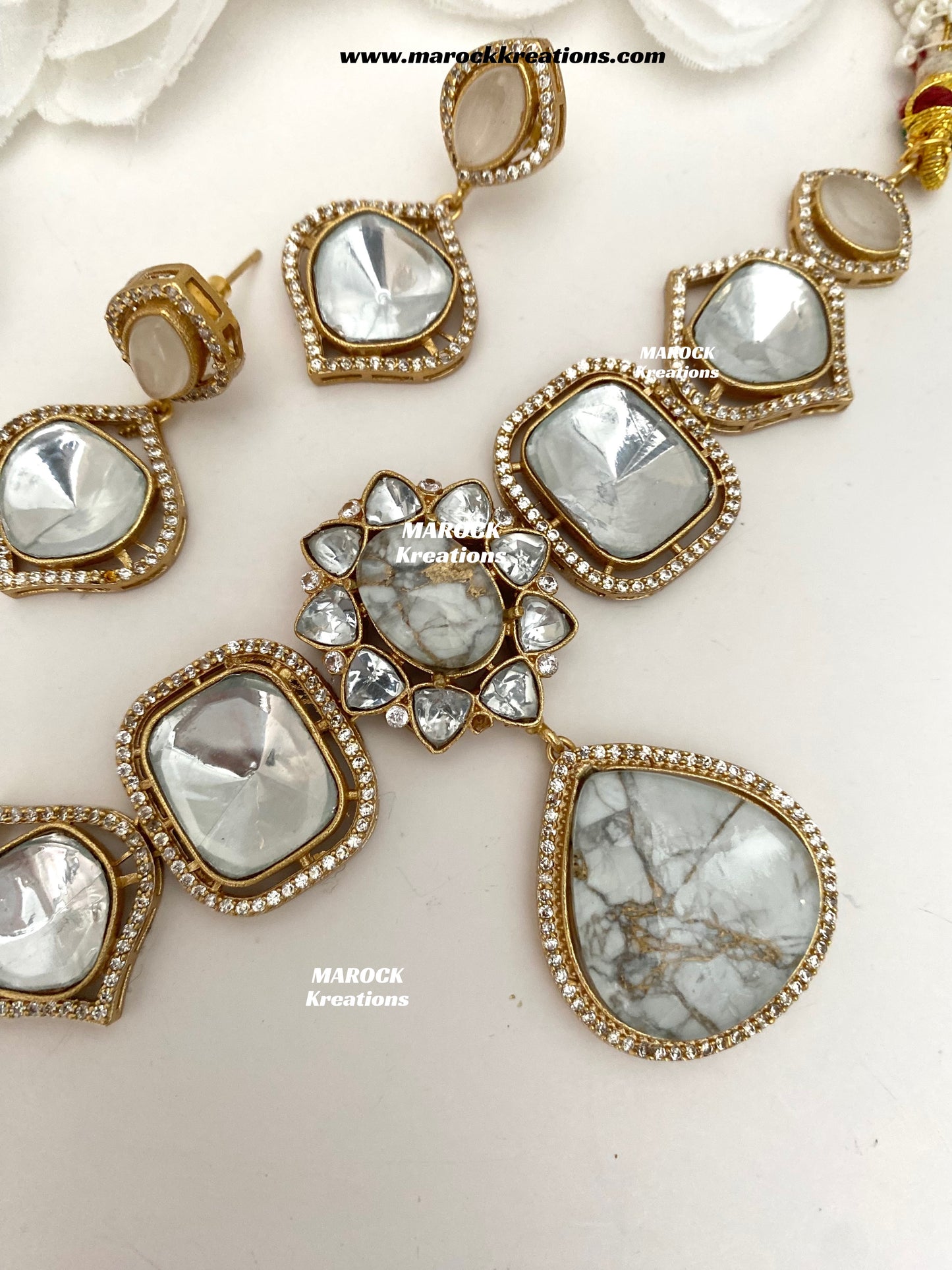 Kalpana Premium Quality Moissanite Kundan and doublet stone Statement Choker set