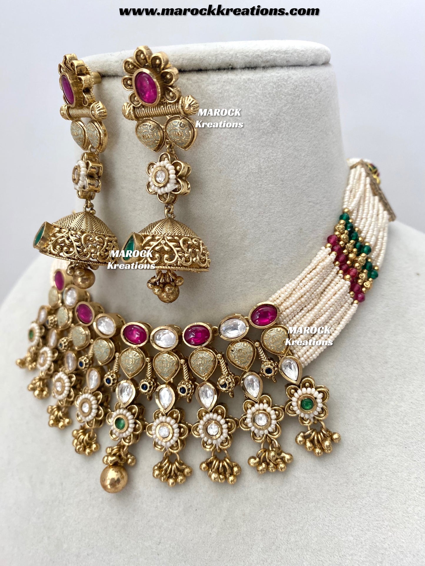 Trina Premium Quality exclusive Gold Plated Meenakari Rajwadi choker set