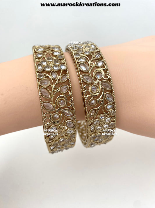 Vibha Antique gold and white Polki Bangles/Kade