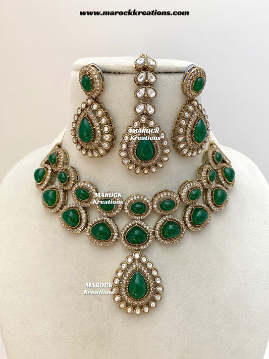 Zafina Premium Quality Moissanite Kundan Statement Choker/Necklace set