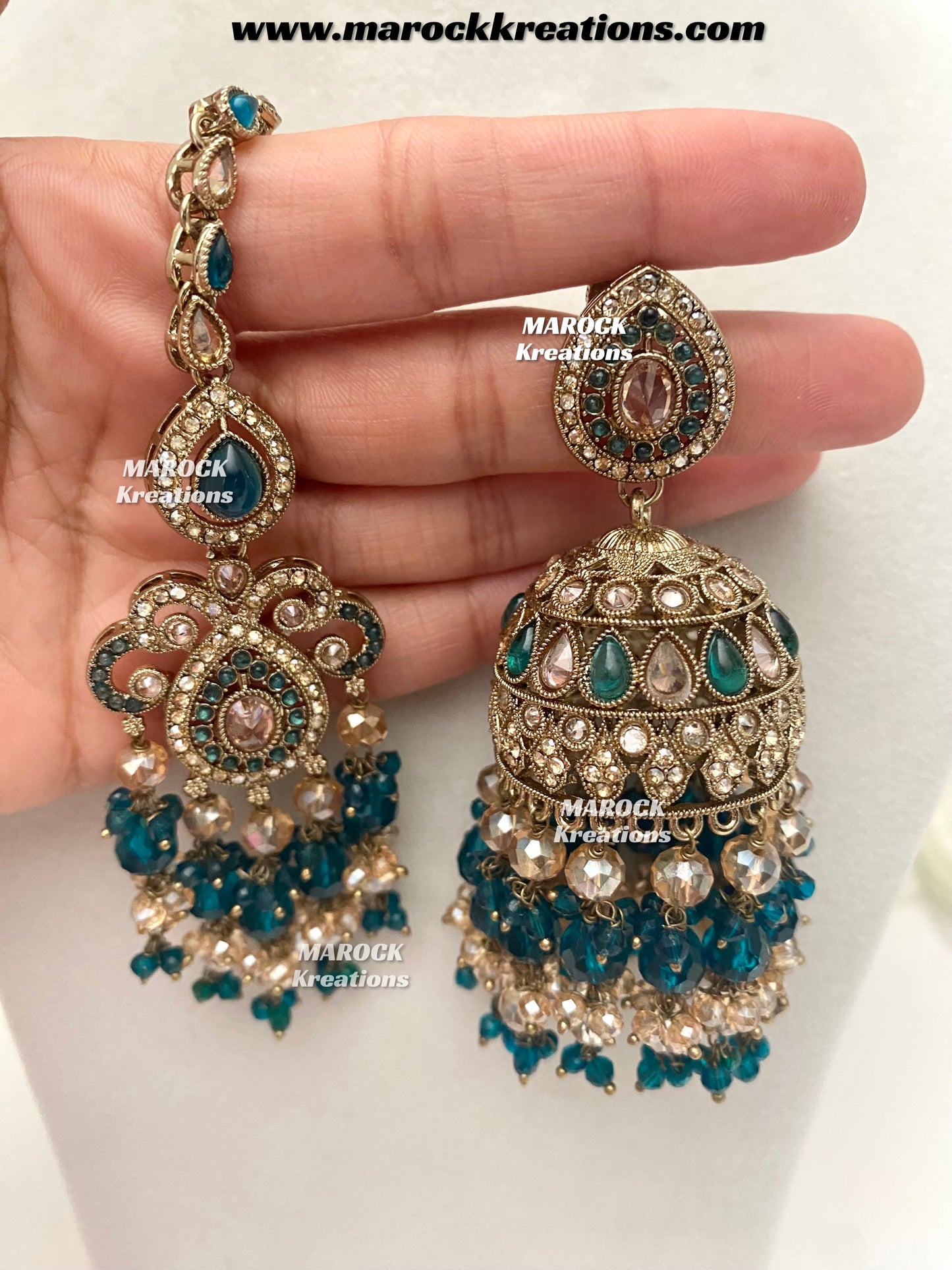 Nazmun Antique Gold Pakistani Polki choker/necklace set with Passa