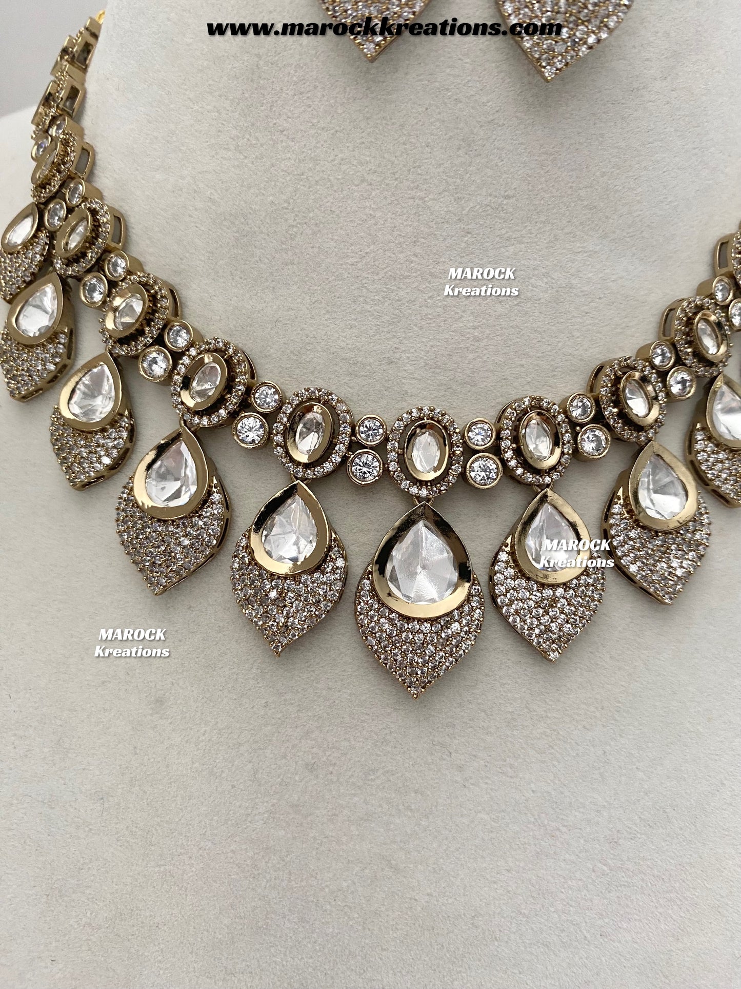 Kimmi Premium Quality Moissanite Kundan and American diamond Necklace set