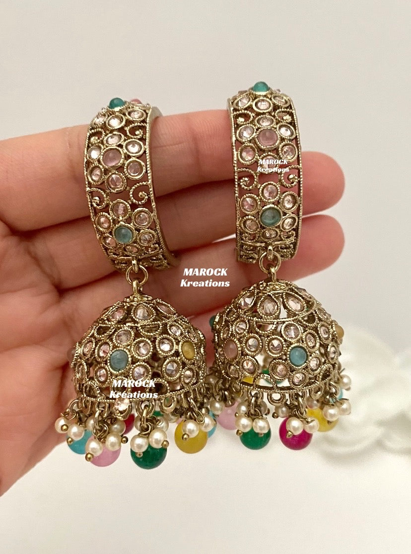 Rashmika Antique Gold Polki Baali Jhumki Earrings