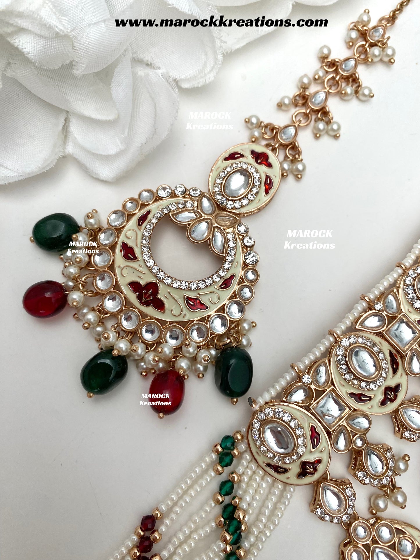 Nirvi Premium Quality Rose Gold Kundan Meenakari Choker/Necklace set
