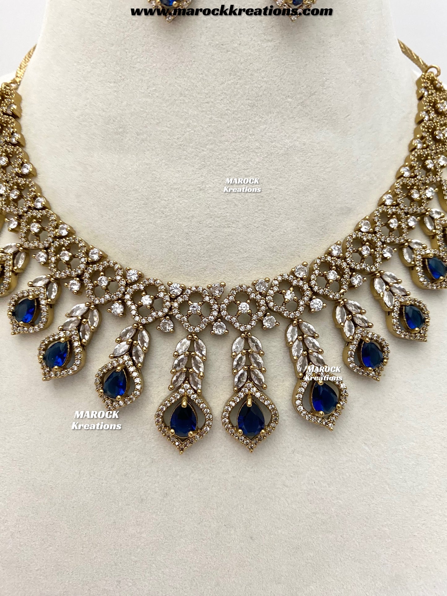 Maliha Antique Gold American Diamond Statement Necklace set
