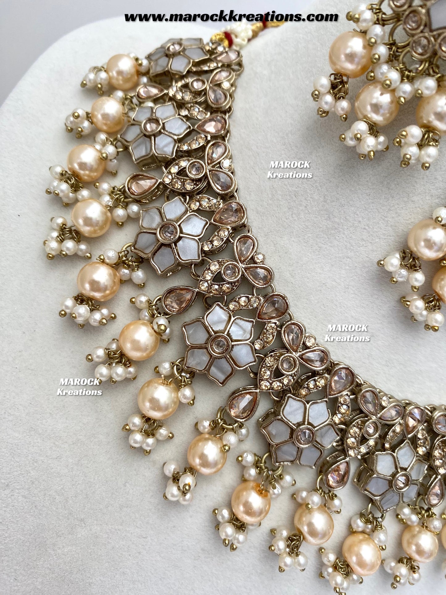 Arpan Antique Gold Polki MOP Statement Necklace set