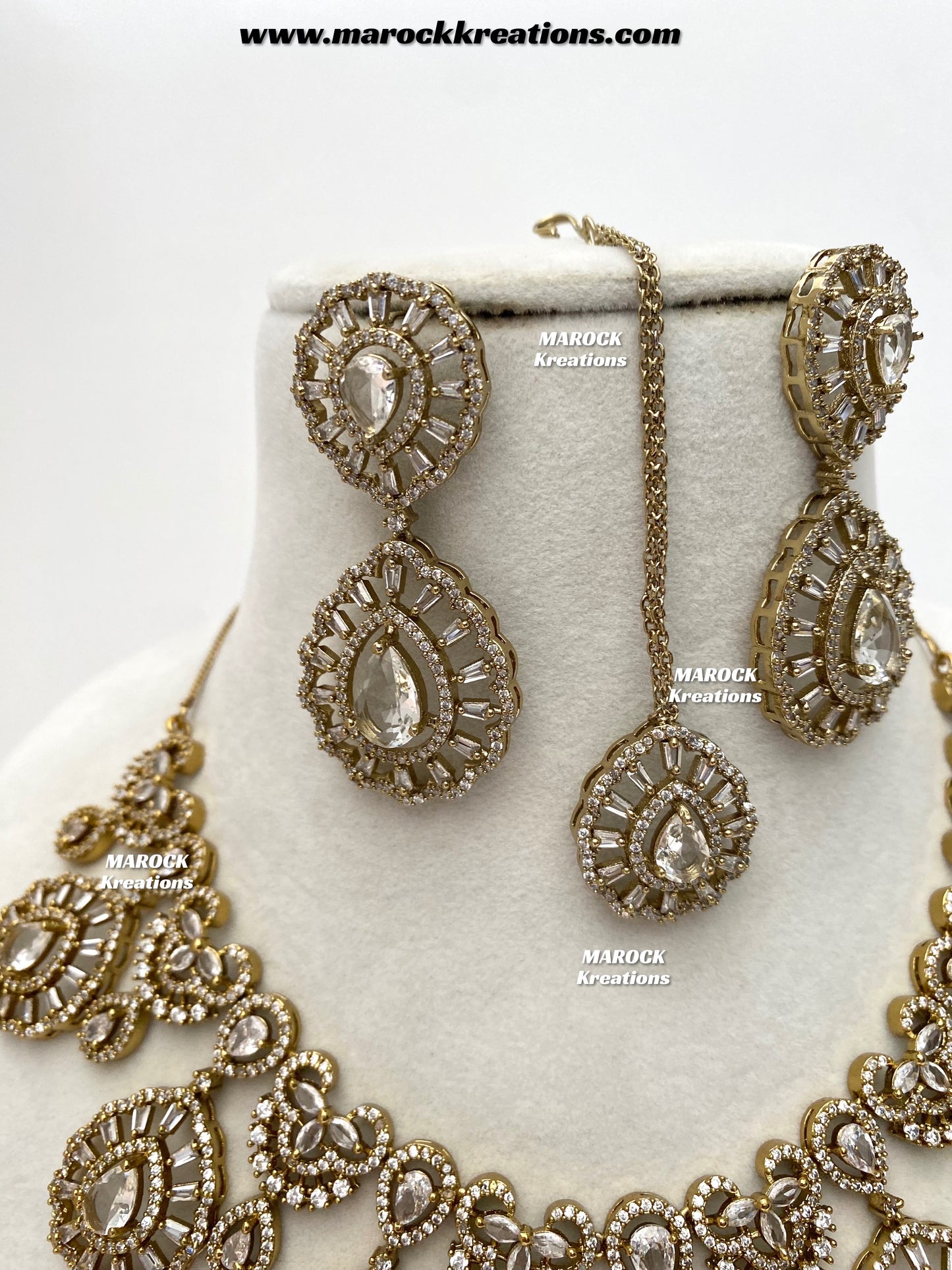 Tareena Antique Gold American Diamond Statement Necklace set