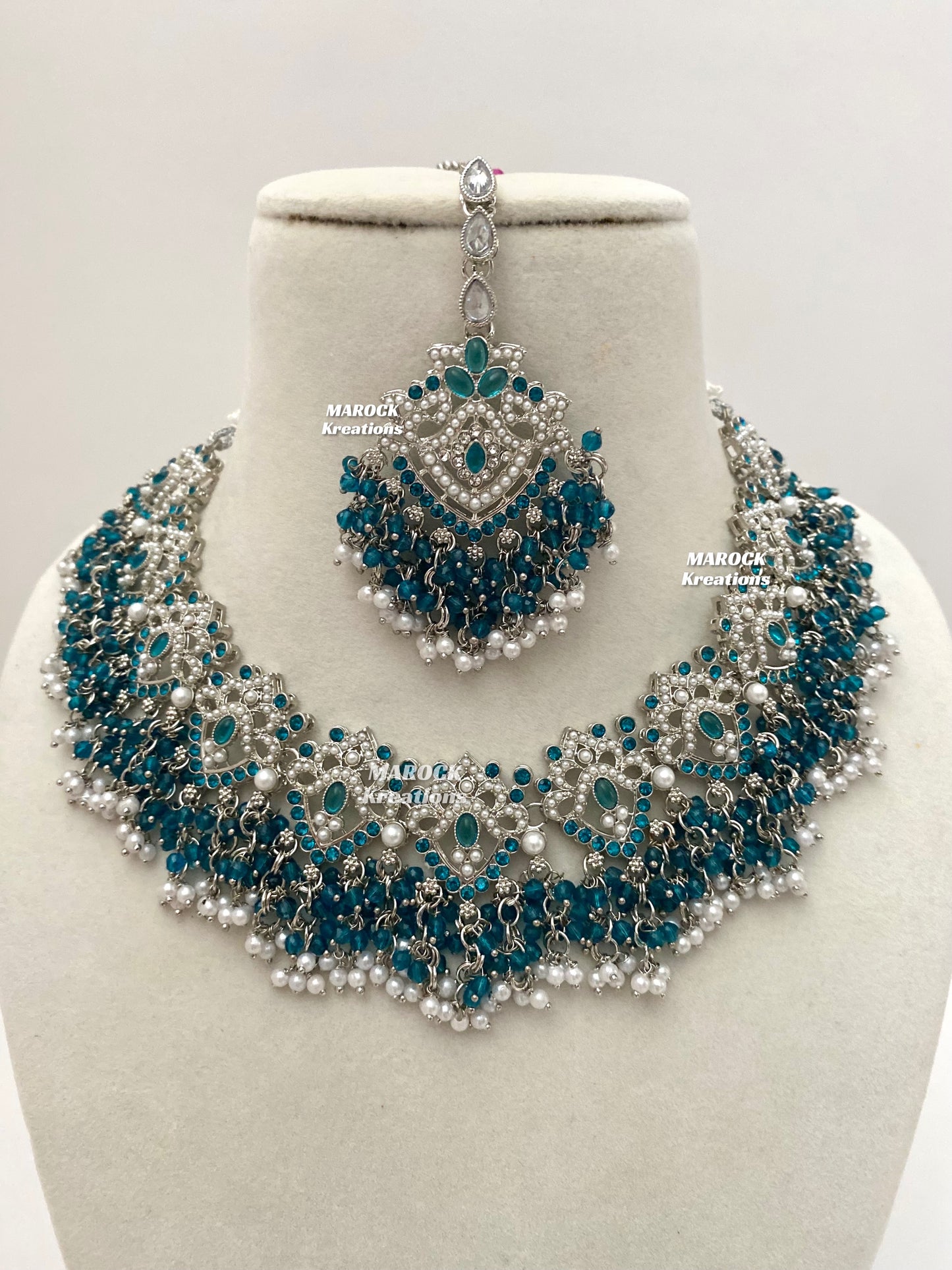 Aisha Silver Pakistani Necklace set with Passa/Jhoomer