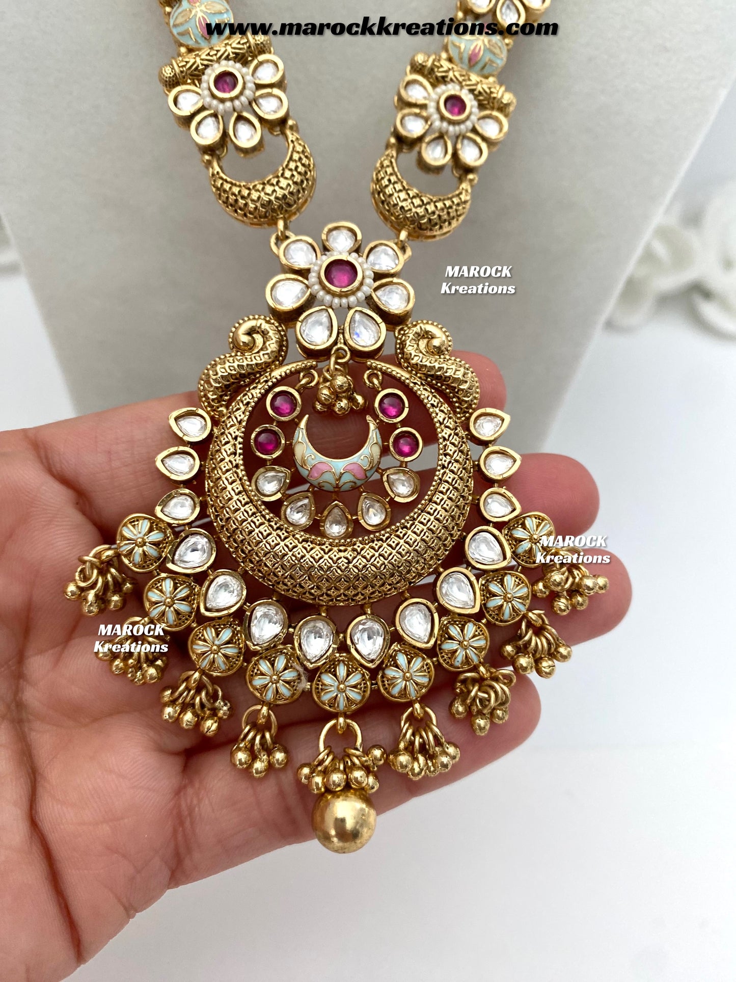 Nella Premium Quality Gold plated Kundan Meenakari exclusive long Necklace set/Rani haar set