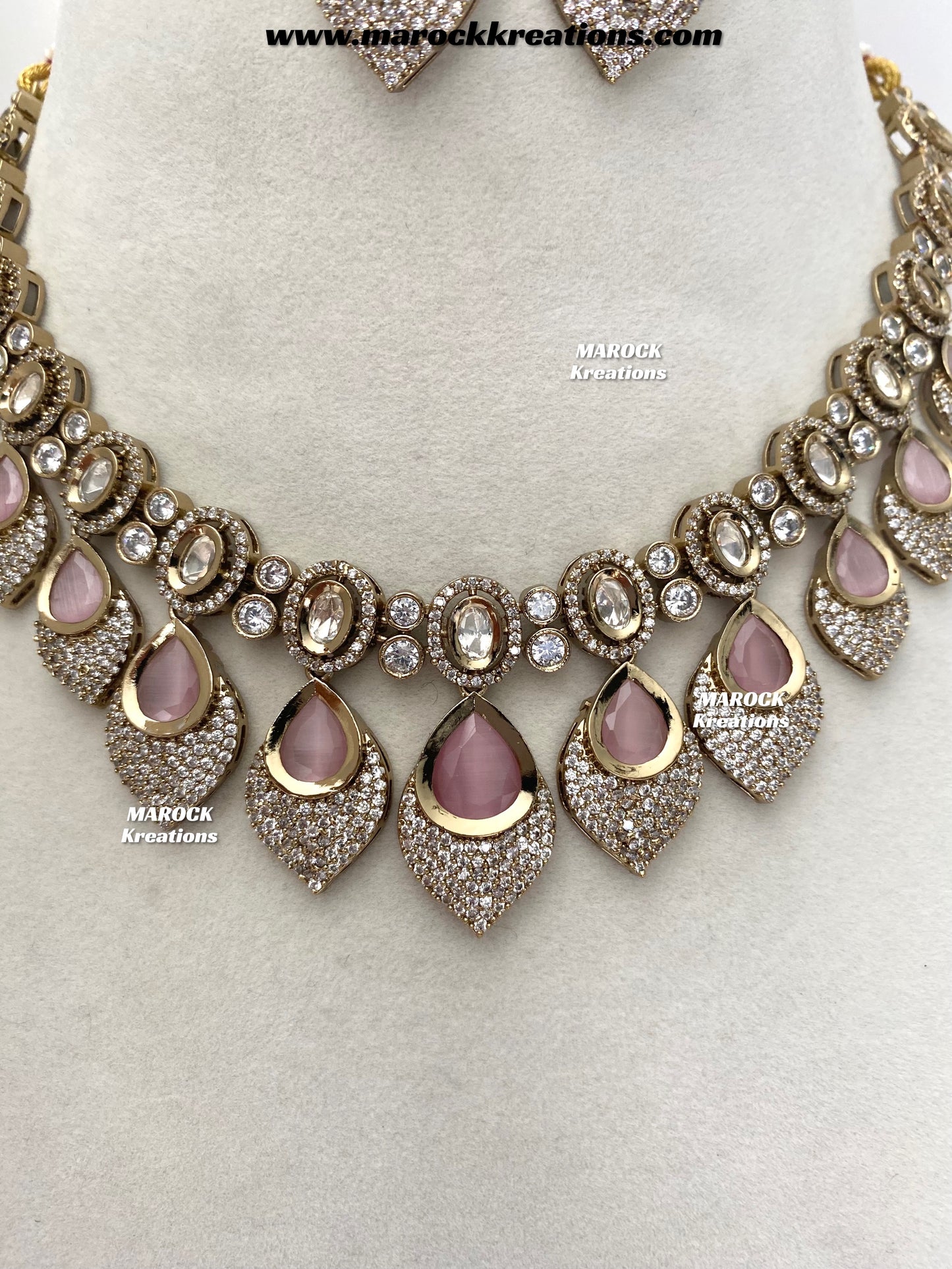 Kimmi Premium Quality Moissanite Kundan and American diamond Necklace set