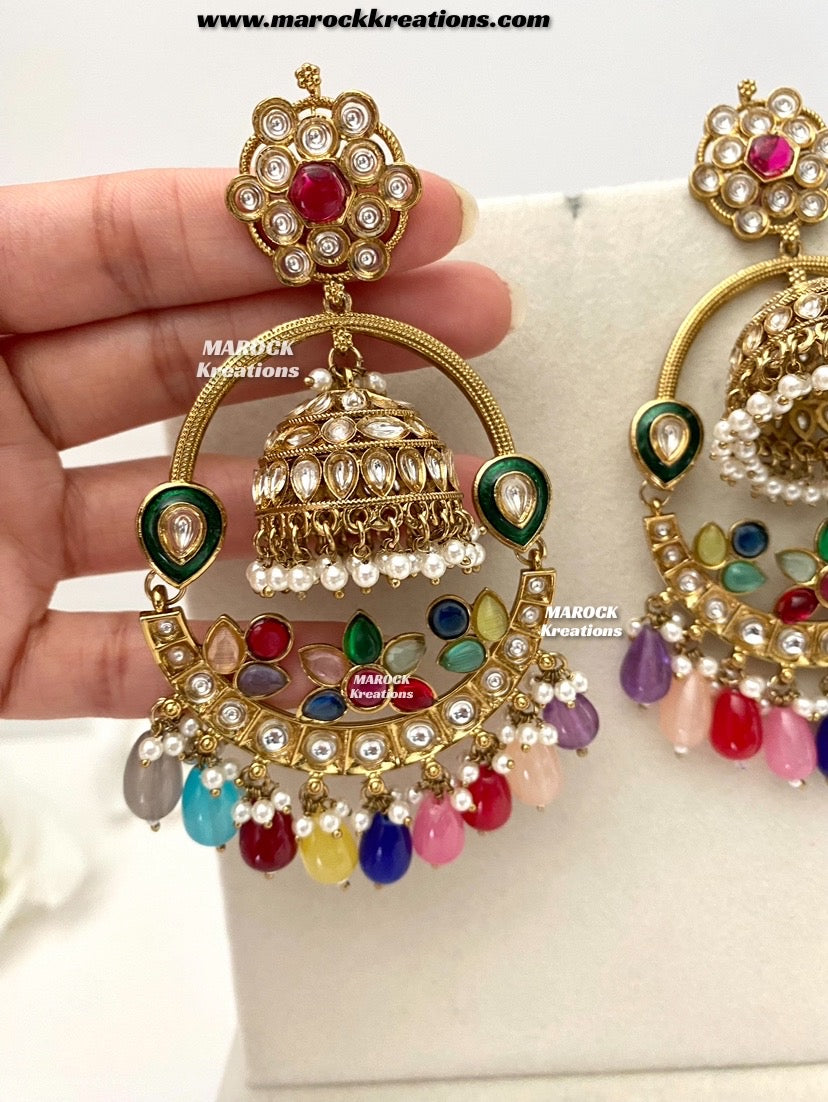 Elisa Bollywood style Premium Quality Kundan Meenakari Statement Earrings