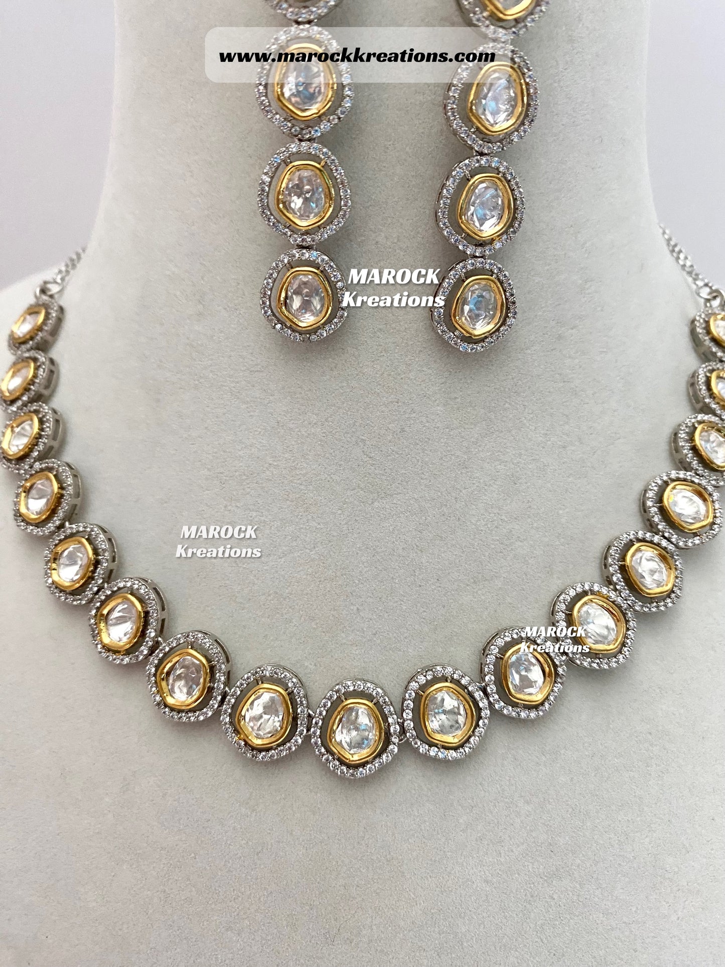 Tyani inspired Premium Quality dual tone uncut Kundan Necklace set