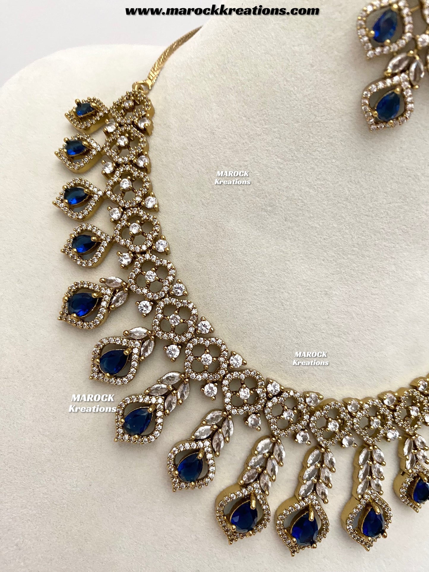 Maliha Antique Gold American Diamond Statement Necklace set