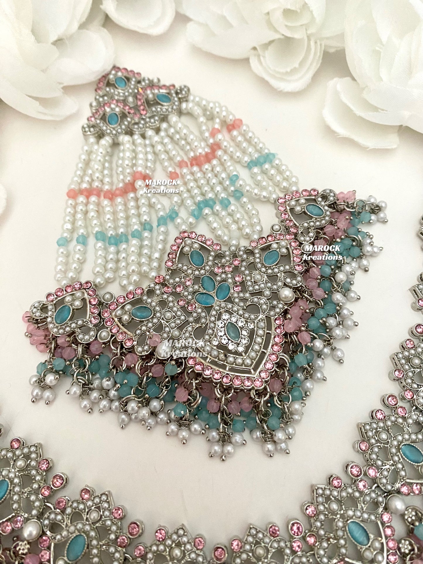 Aisha Silver Pakistani Necklace set with Passa/Jhoomer