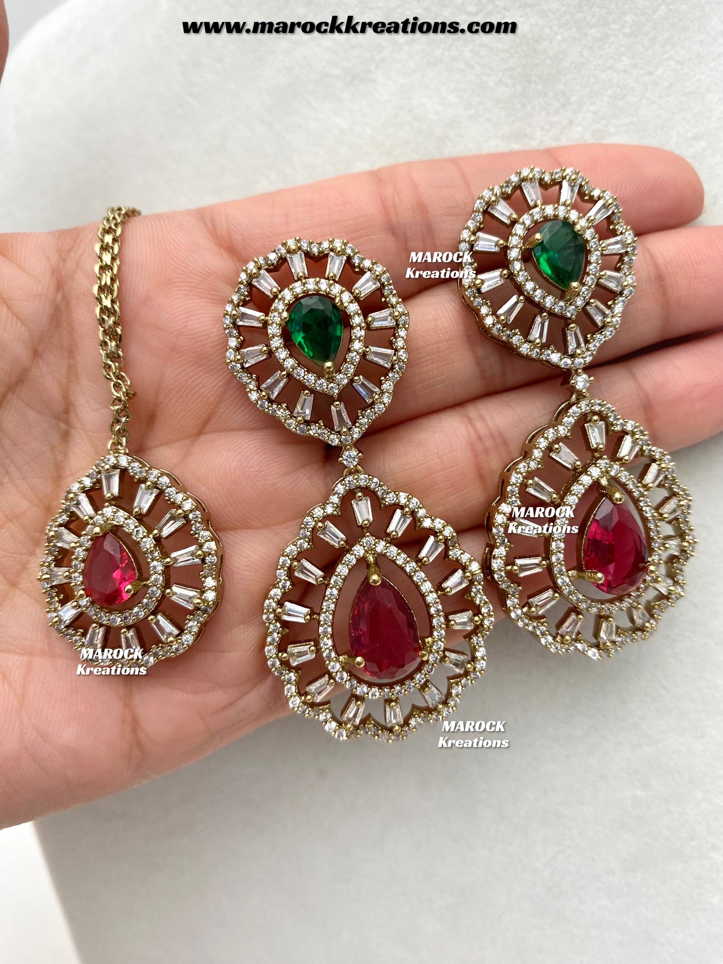 Tareena Antique Gold American Diamond Statement Necklace set
