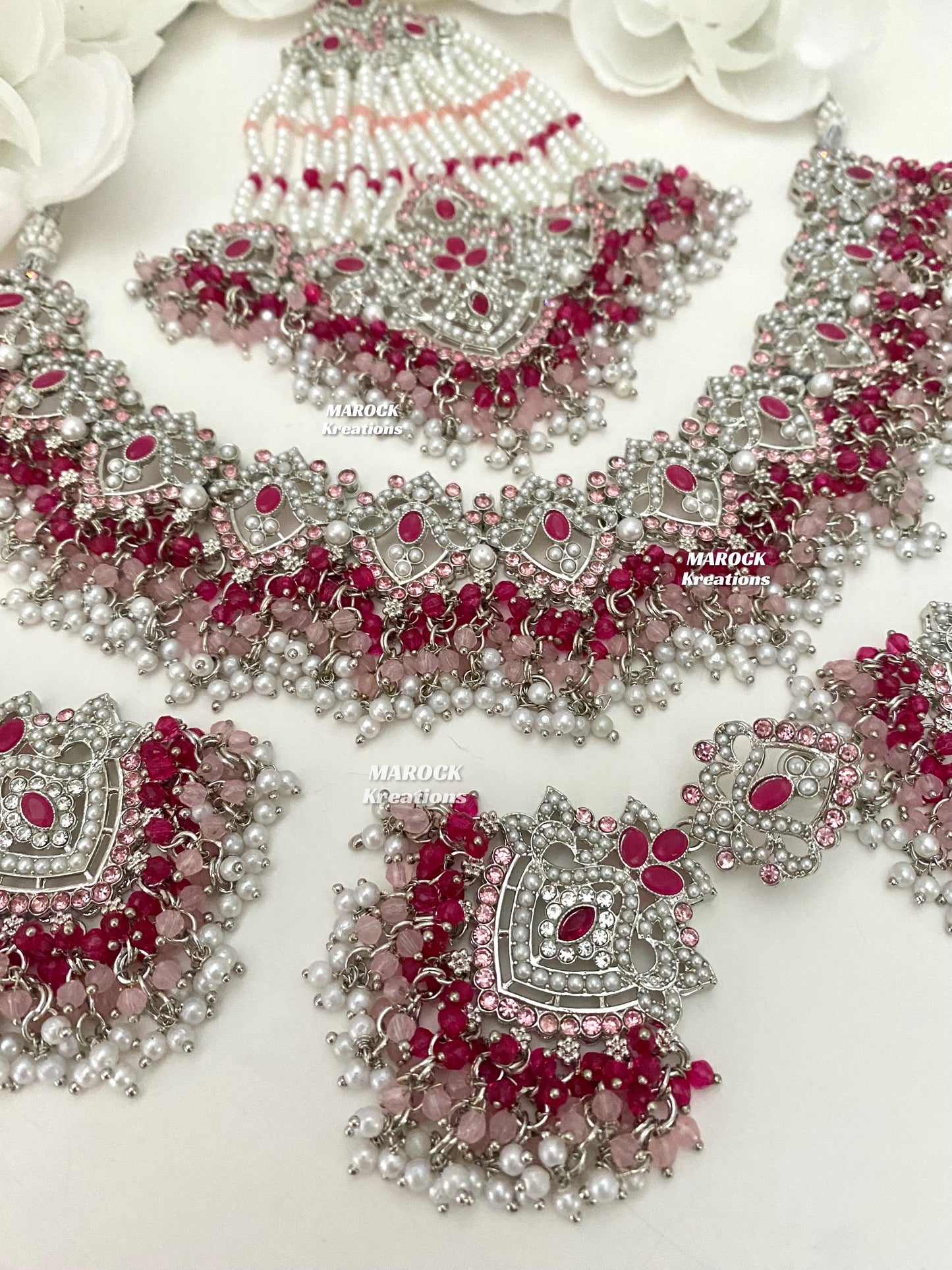 Aisha Silver Pakistani Necklace set with Passa/Jhoomer