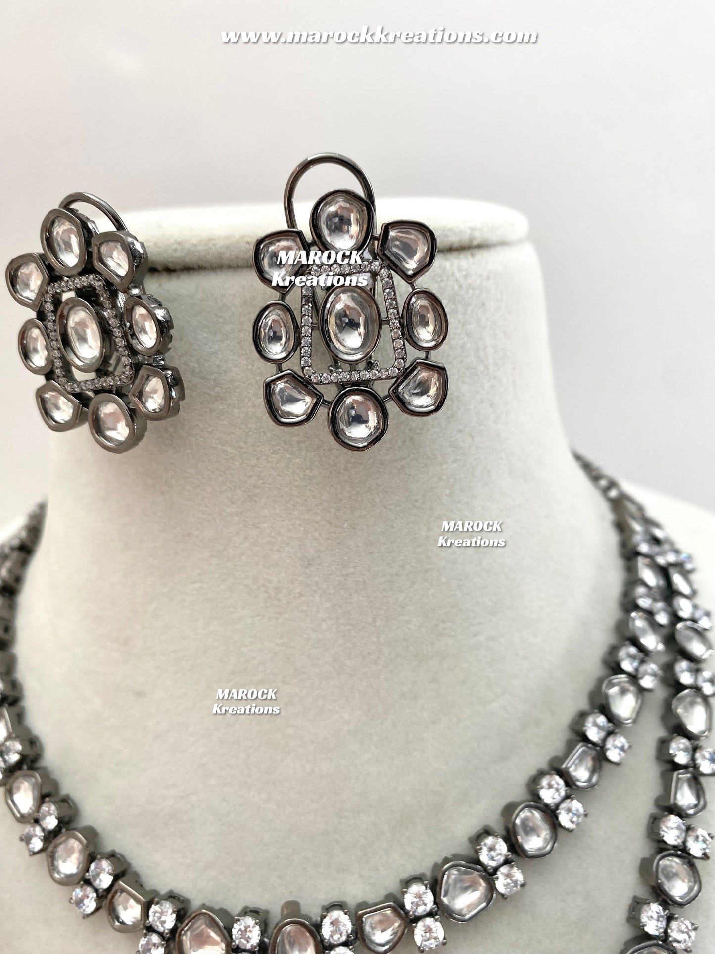 Prachi Tyani inspired Premium Quality Silver Victorian double layer Kundan Necklace set