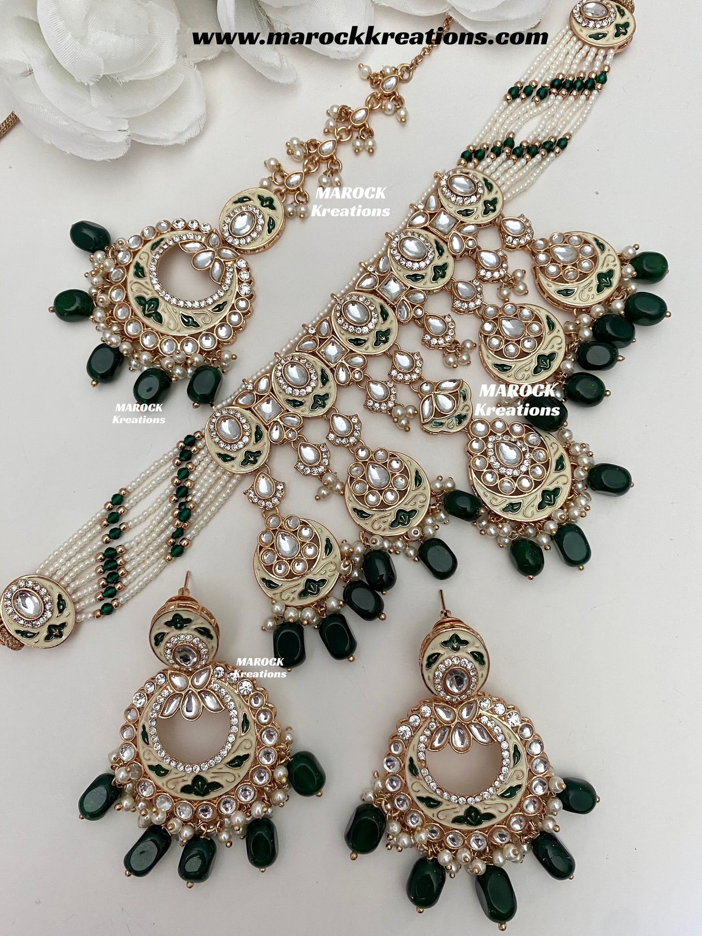 Nirvi Premium Quality Rose Gold Kundan Meenakari Choker/Necklace set