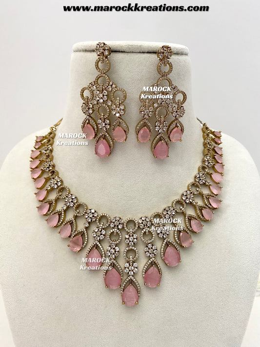 Anshika Antique Gold American Diamond Statement Necklace set