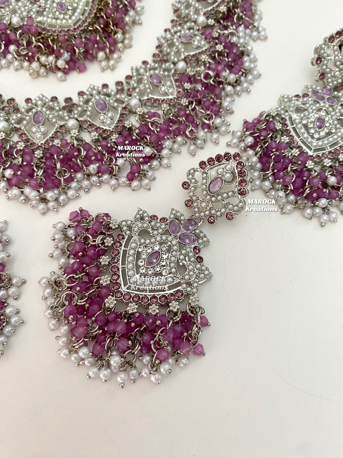 Aisha Silver Pakistani Necklace set with Passa/Jhoomer