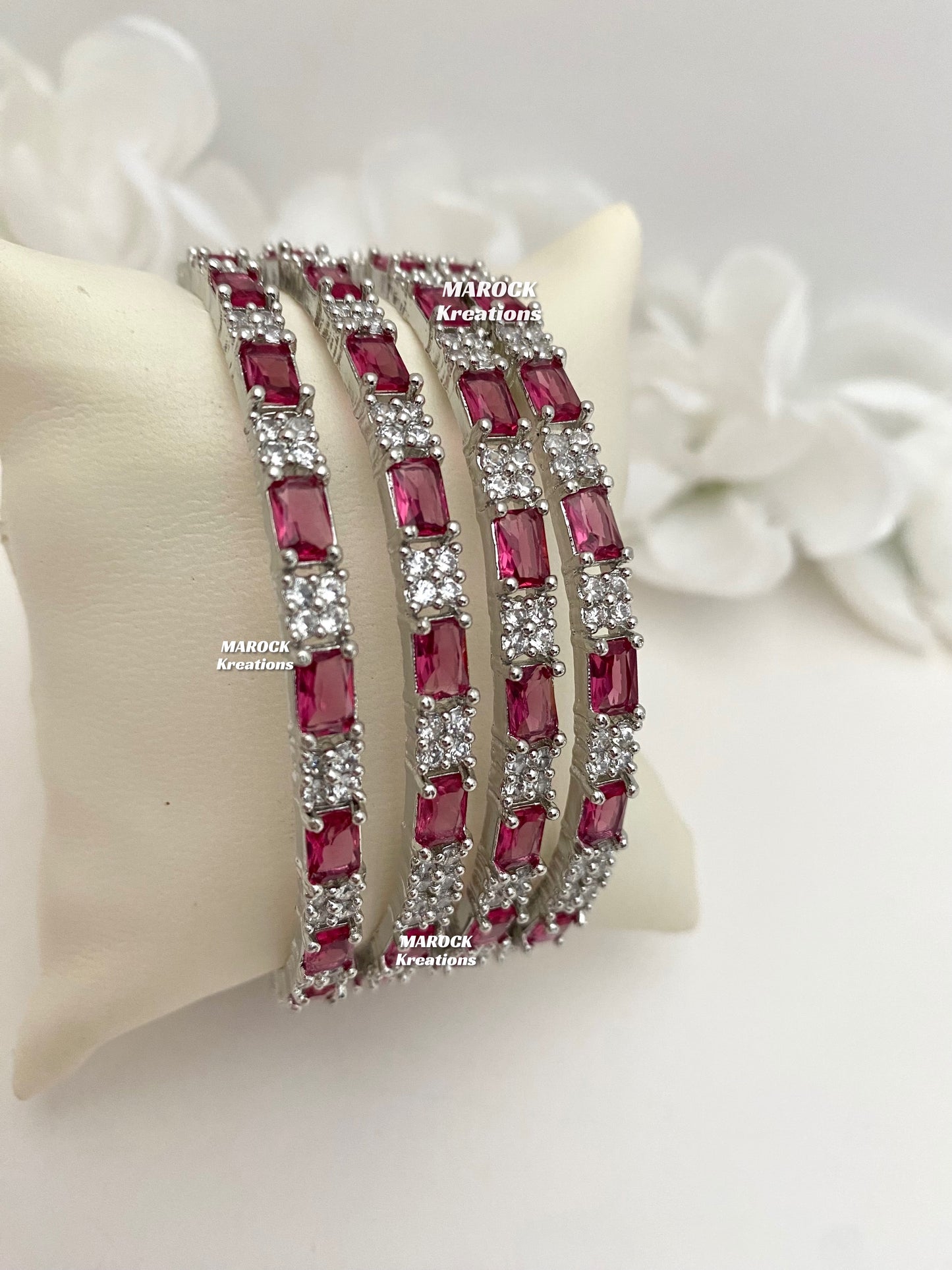 Silver American Diamond Bangles (set of 4)