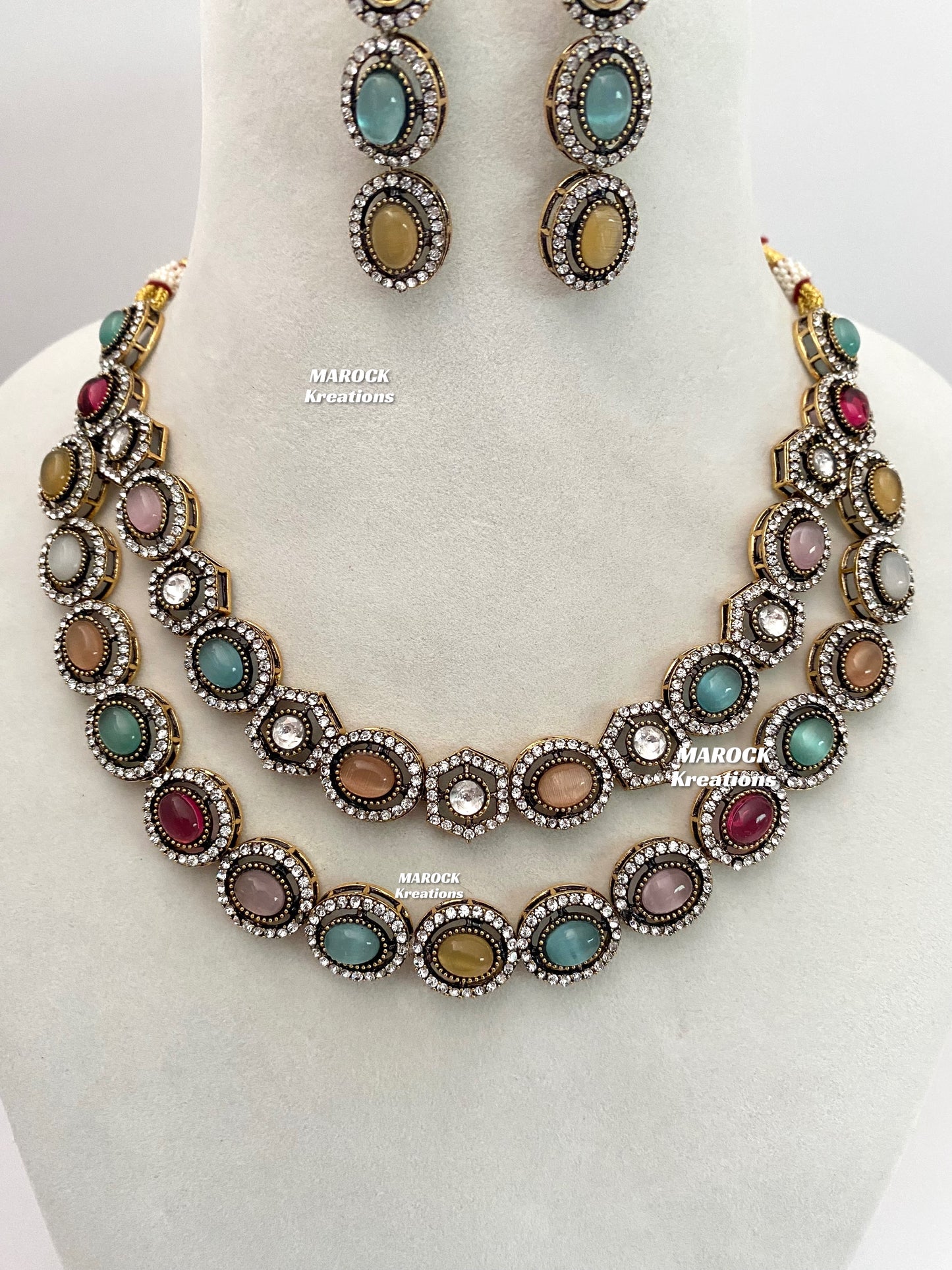 Sheenam Victorian Kundan Double layer Necklace set