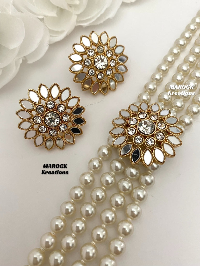 Bollywood style Mirror Choker set comes with studs